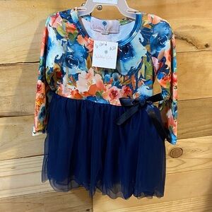 Floral and Navy Kids Formal Dress